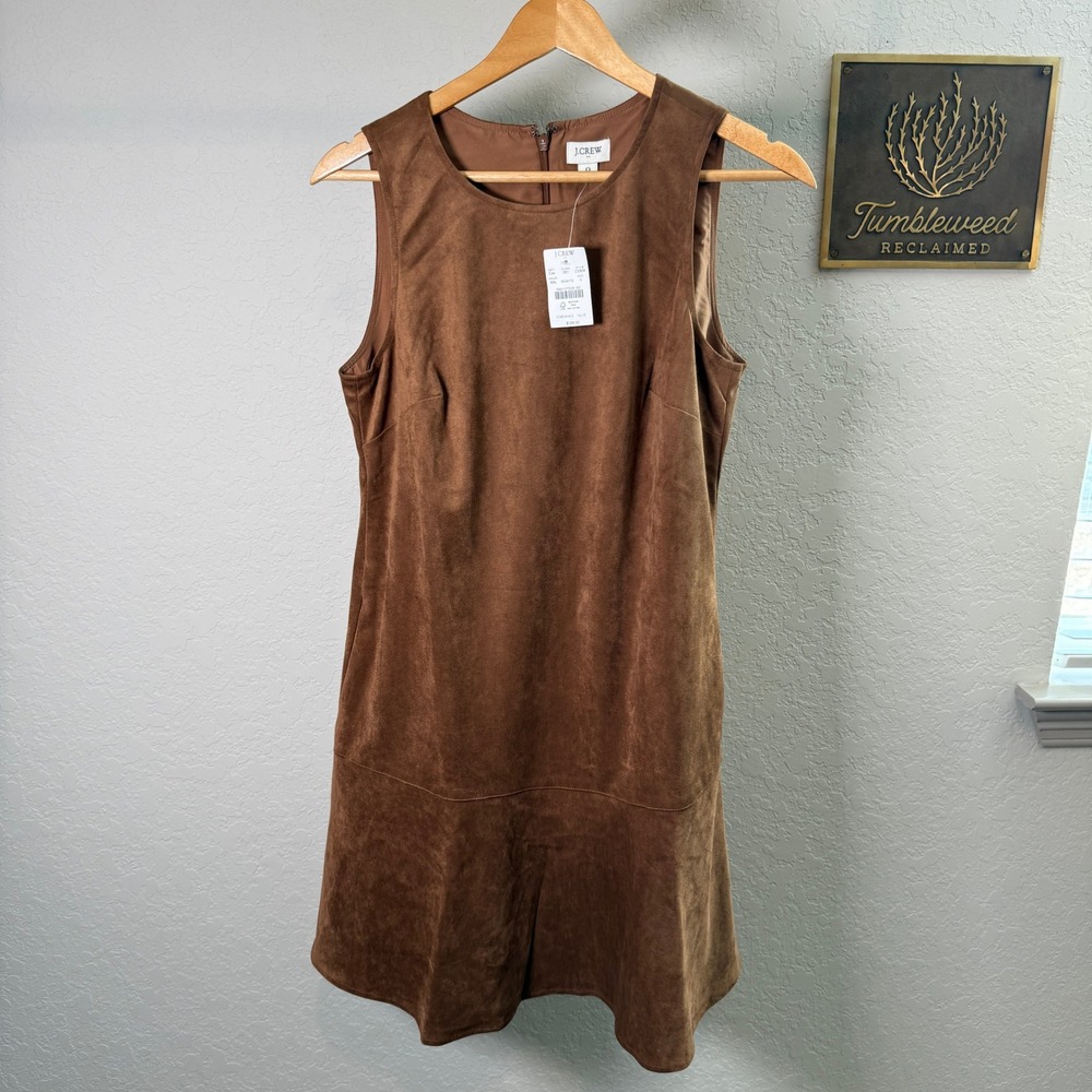 J.Crew Womens Faux Suede Drop Waist Shift Dress Walnut Brown CE604 Size 0 NWT